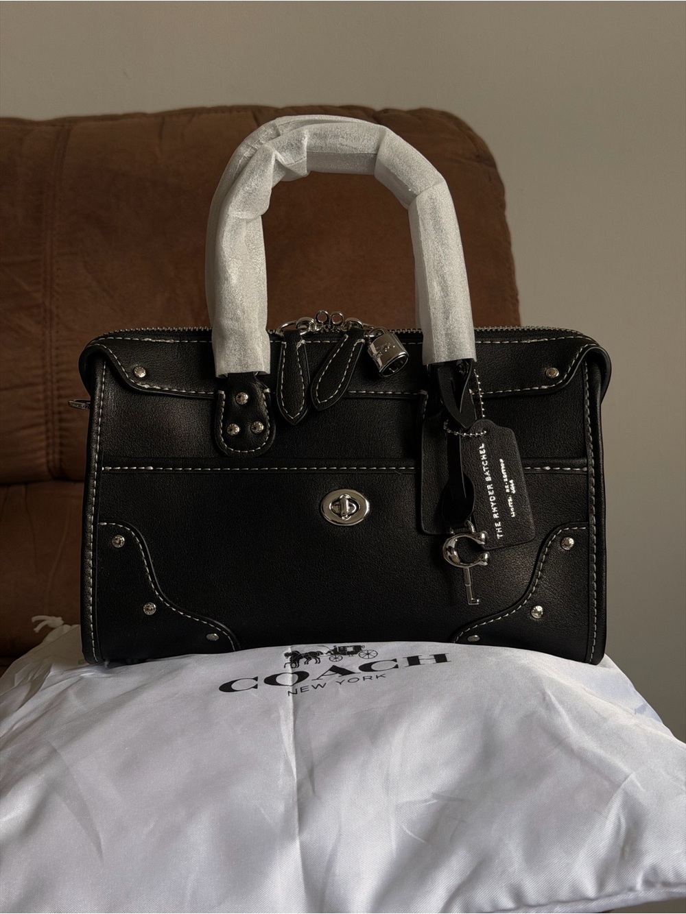 Coach Black Leather Satchel with Silver Hardware